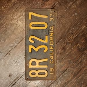 1937 California Black and Gold License Plate